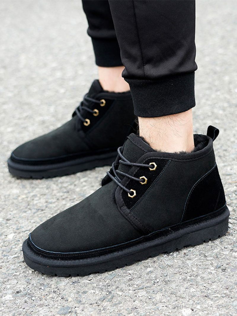 Bottes Chukka Marron Pour Hommes Neige D'hiver À Lacets Daim Bout Rond - Noir