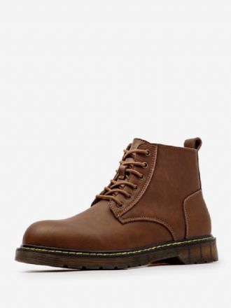 Bottes Combat À Bout Rond Cuir Vache Marron Café Rétro Martin Work Pour Hommes