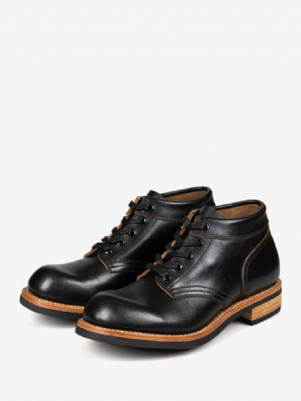 Bottes Combat À Bout Rond Cuir Vache Noir Martin Work Pour Hommes