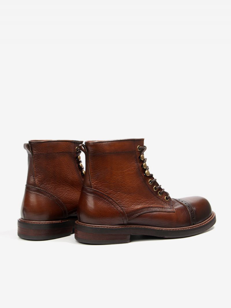 Bottes Combat Martin Work Cuir Vache À Bout Rond Pour Hommes Marron Foncé - Brun Foncé