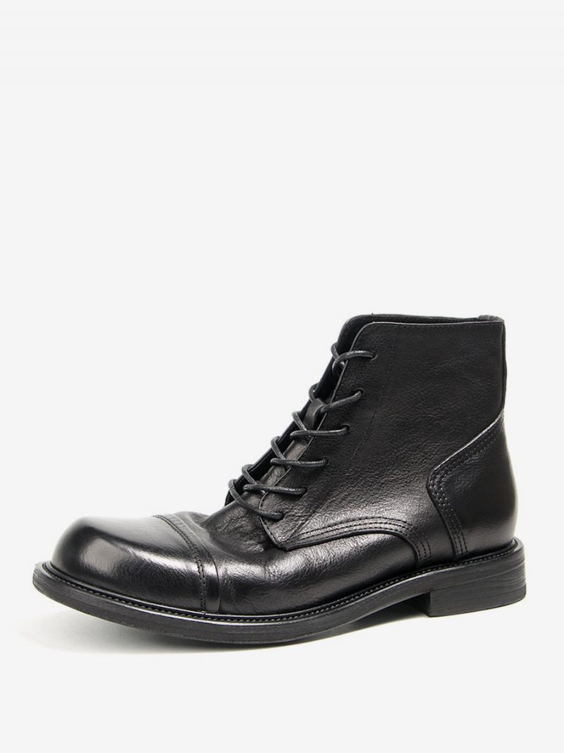 Bottes Combat Martin Work Cuir Vache À Bout Rond Pour Hommes Marron Foncé - Noir