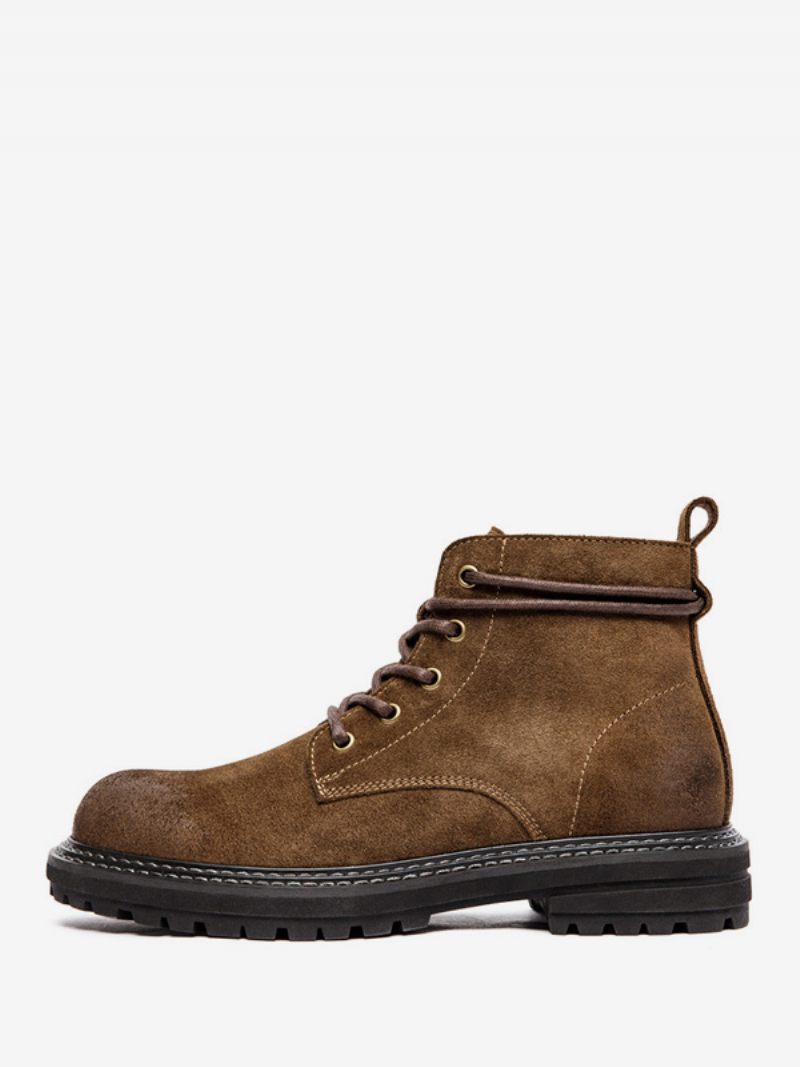 Bottes Courtes À Bout Rond Cuir Suédé Marron Café Martin Work Pour Hommes