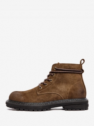 Bottes Courtes À Bout Rond Cuir Suédé Marron Café Martin Work Pour Hommes