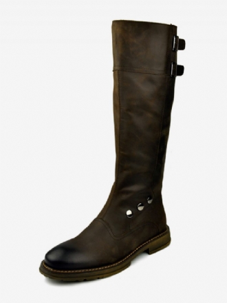 Bottes Hautes Pour Hommes Travail Cuir Vache Chic Marron Café