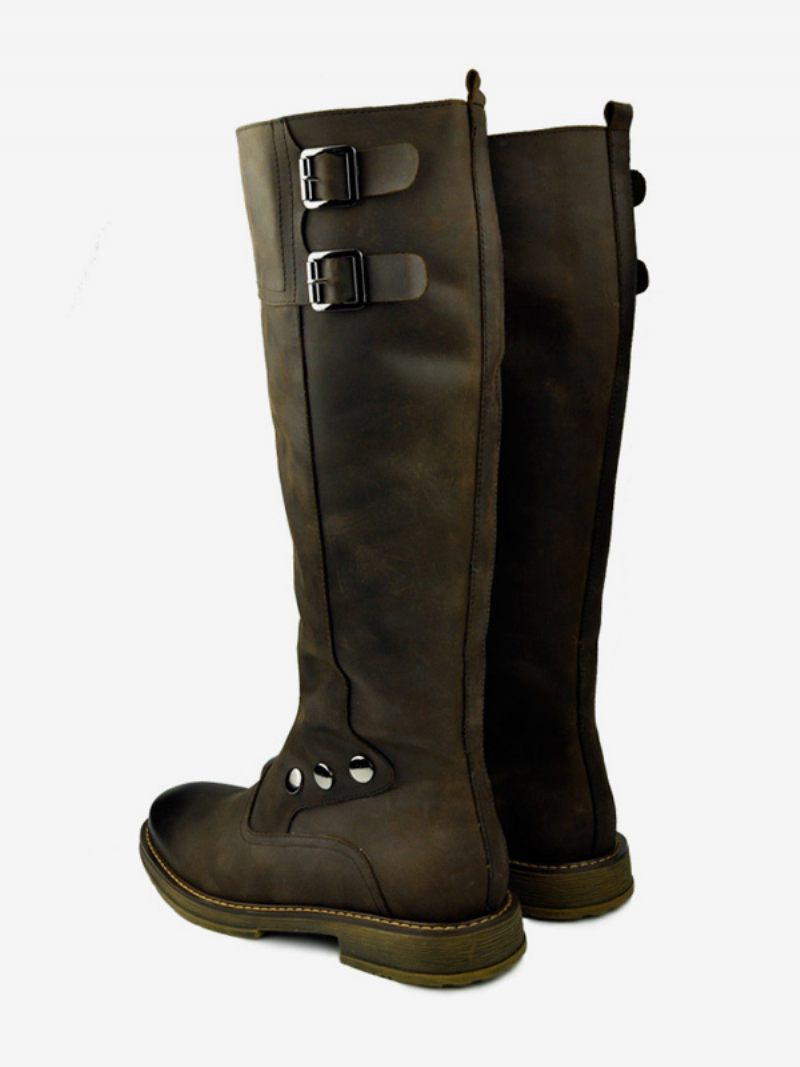 Bottes Hautes Pour Hommes Travail Cuir Vache Chic Marron Café - Café Brun