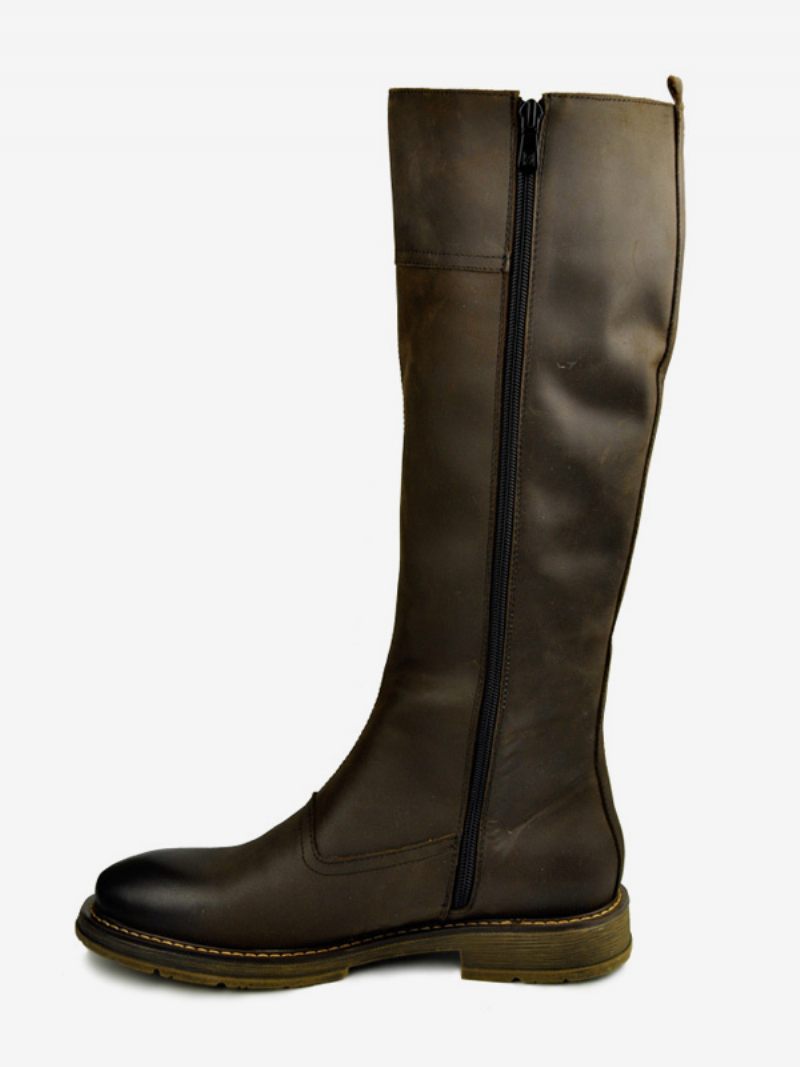 Bottes Hautes Pour Hommes Travail Cuir Vache Chic Marron Café - Café Brun