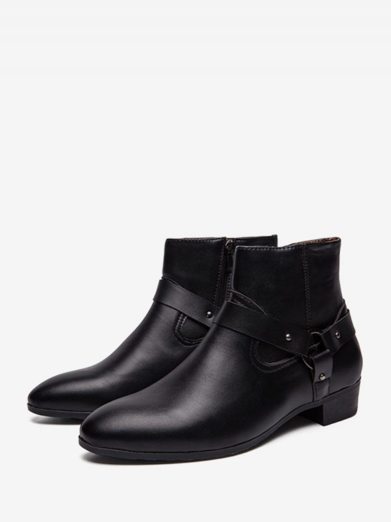 Bottes Pour Hommes Bottines Chelsea À Bout Pointu Cuir Pu Noir