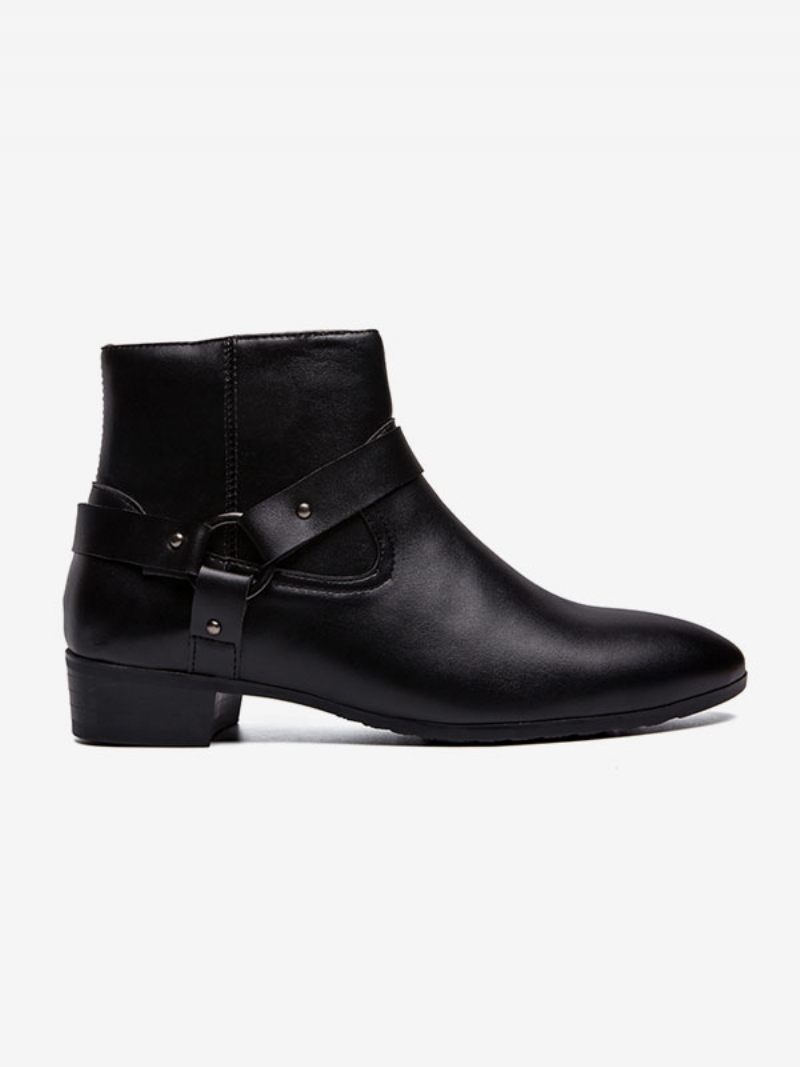 Bottes Pour Hommes Bottines Chelsea À Bout Pointu Cuir Pu Noir - Noir