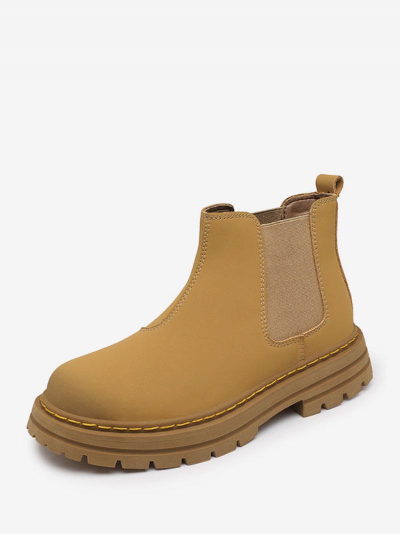 Bottes Pour Hommes Bottines Chelsea À Bout Rond Cuir Pu Jaune