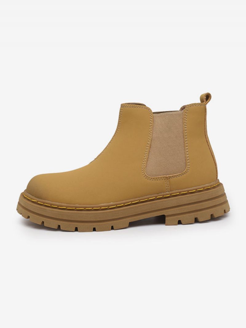 Bottes Pour Hommes Bottines Chelsea À Bout Rond Cuir Pu Jaune - Jaune