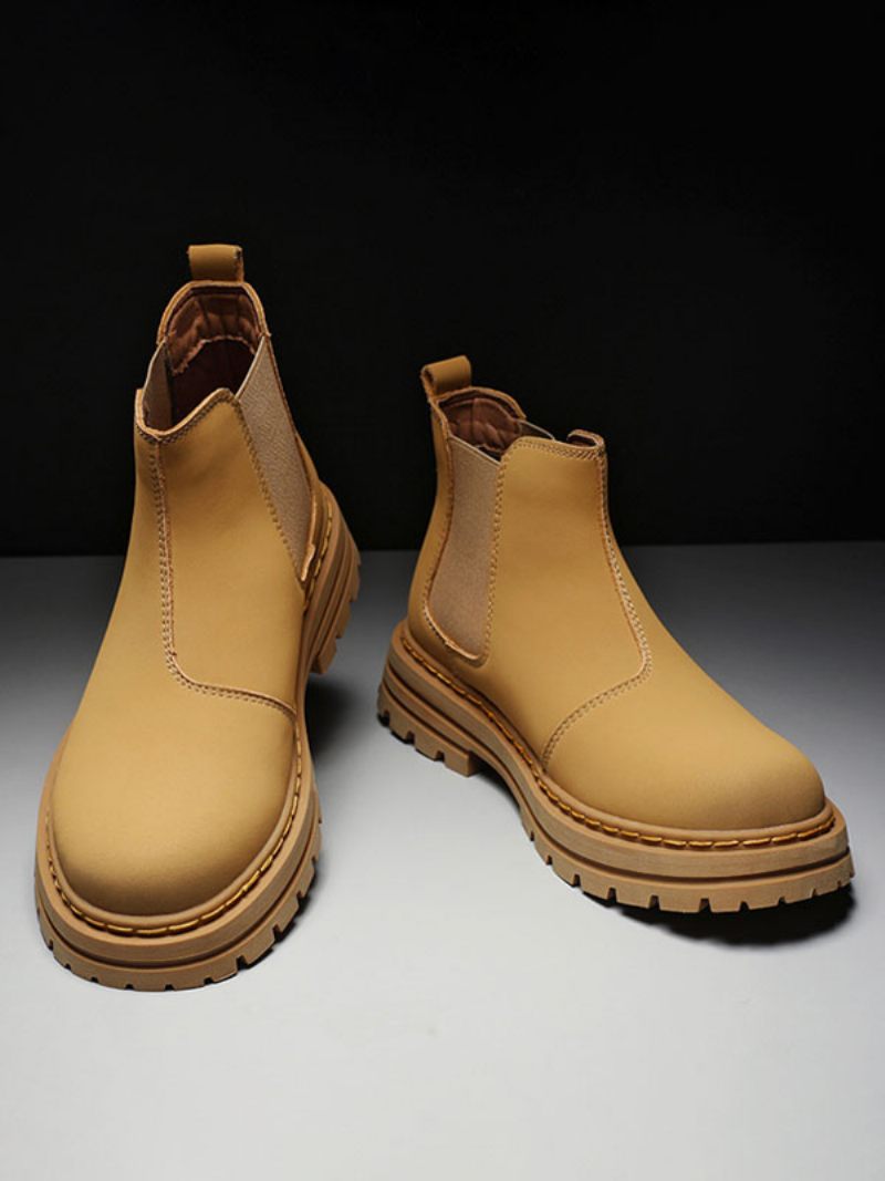 Bottes Pour Hommes Bottines Chelsea À Bout Rond Cuir Pu Jaune - Jaune