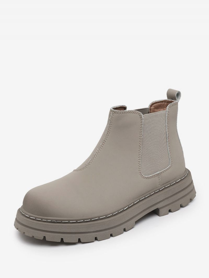 Bottes Pour Hommes Bottines Chelsea À Bout Rond Cuir Pu Jaune - Gris