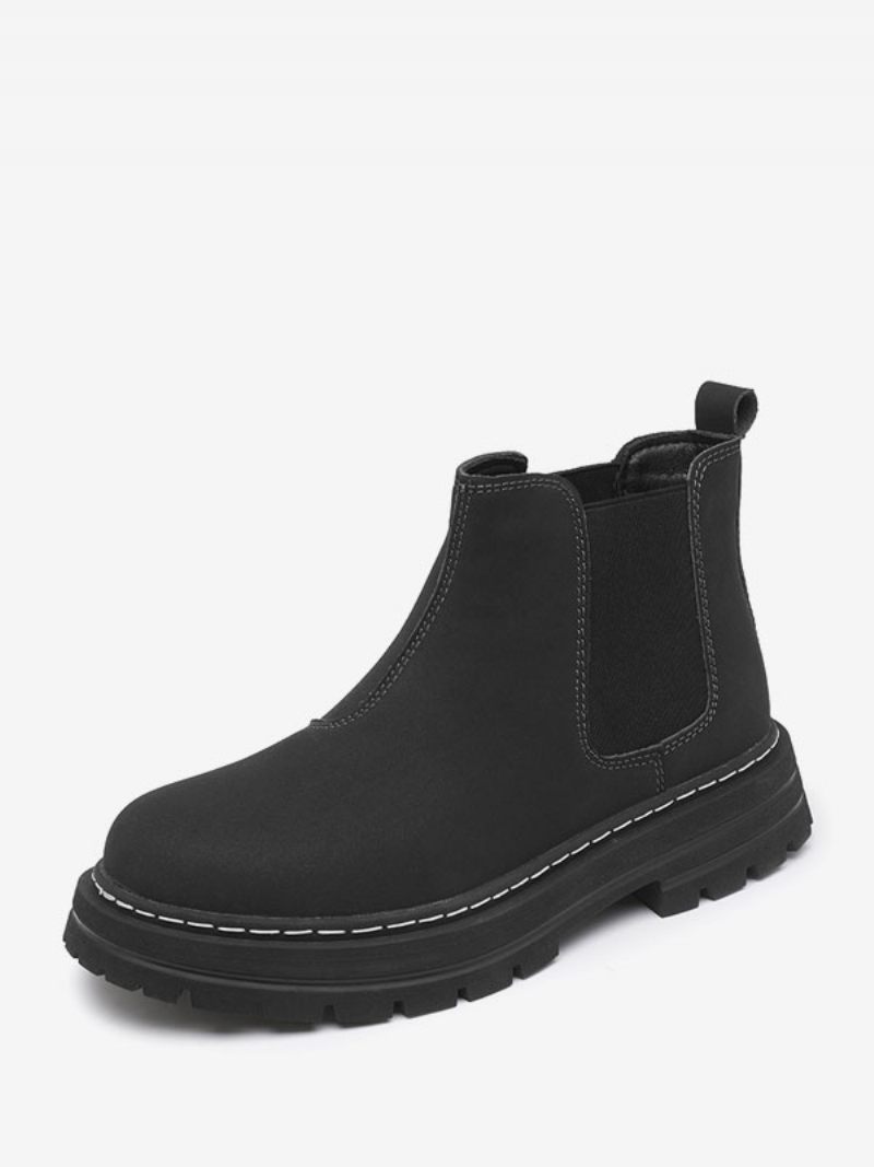 Bottes Pour Hommes Bottines Chelsea À Bout Rond Cuir Pu Jaune - Noir