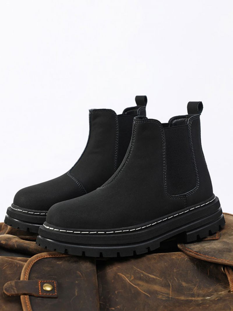 Bottes Pour Hommes Bottines Chelsea À Bout Rond Cuir Pu Jaune - Noir