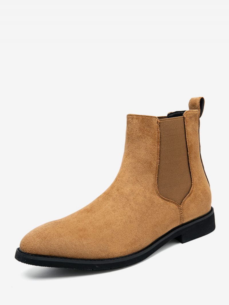 Bottes Pour Hommes Bottines Chelsea Camel Pu À Bout Pointu Cuir