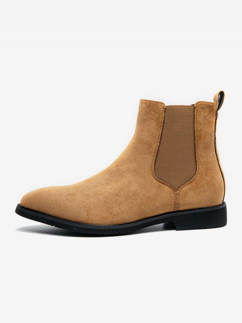 Bottes Pour Hommes Bottines Chelsea Camel Pu À Bout Pointu Cuir - Chameau