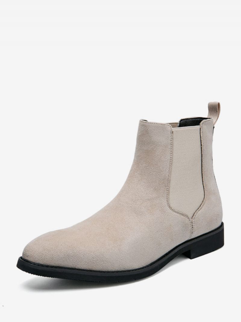 Bottes Pour Hommes Bottines Chelsea Camel Pu À Bout Pointu Cuir - Beige