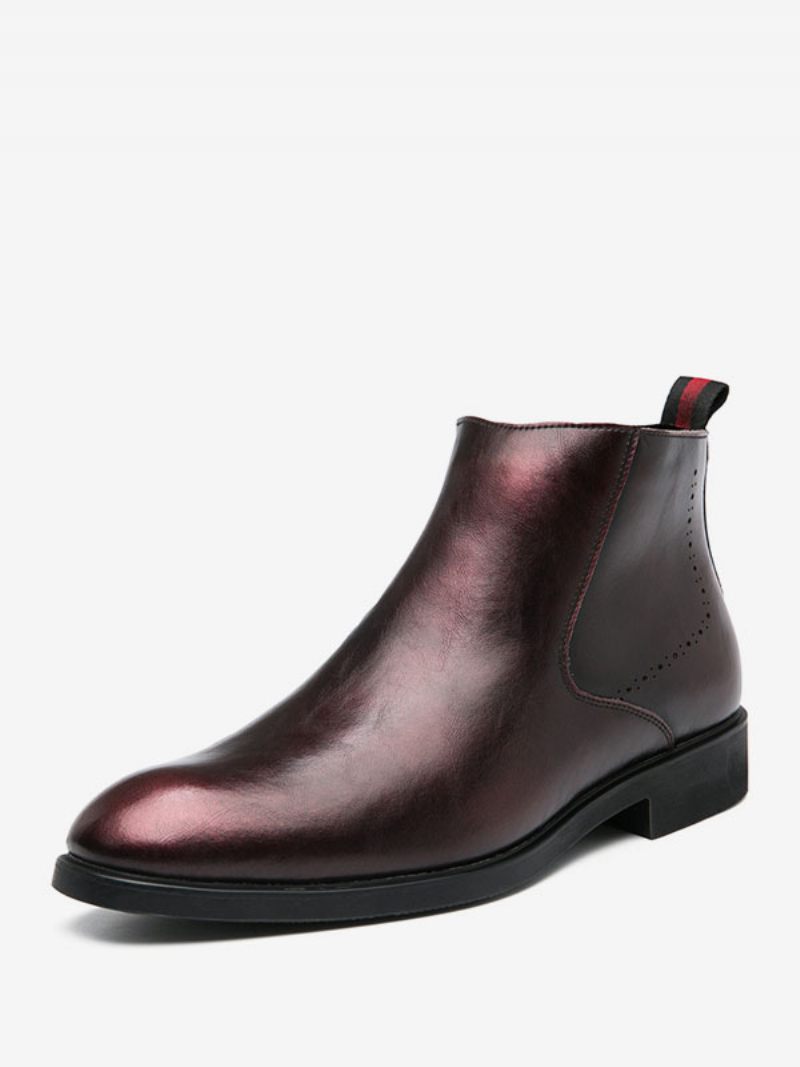 Bottes Pour Hommes Bottines Chelsea Cuir Pu Bordeaux Bout Rond