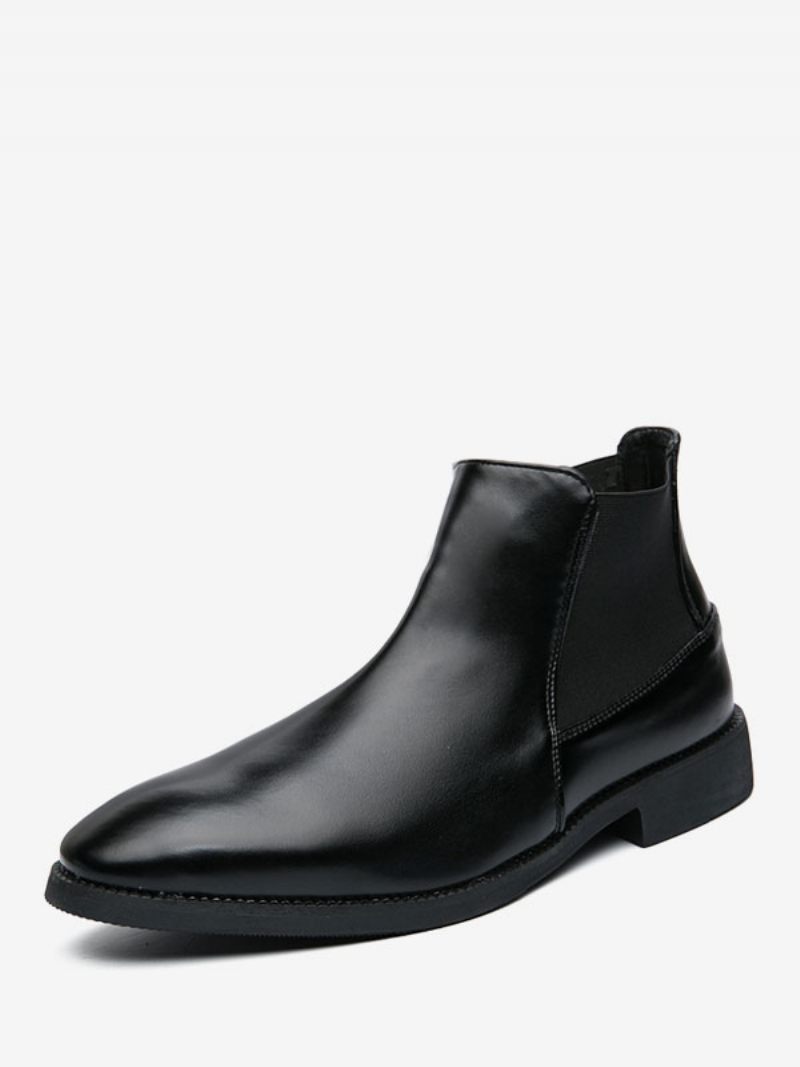 Bottes Pour Hommes Bottines Chelsea Cuir Pu Bout Rond - Noir