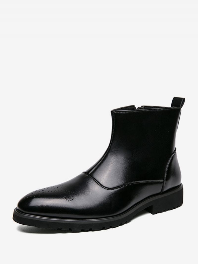 Bottes Pour Hommes Bottines Chelsea Cuir Pu Bout Rond