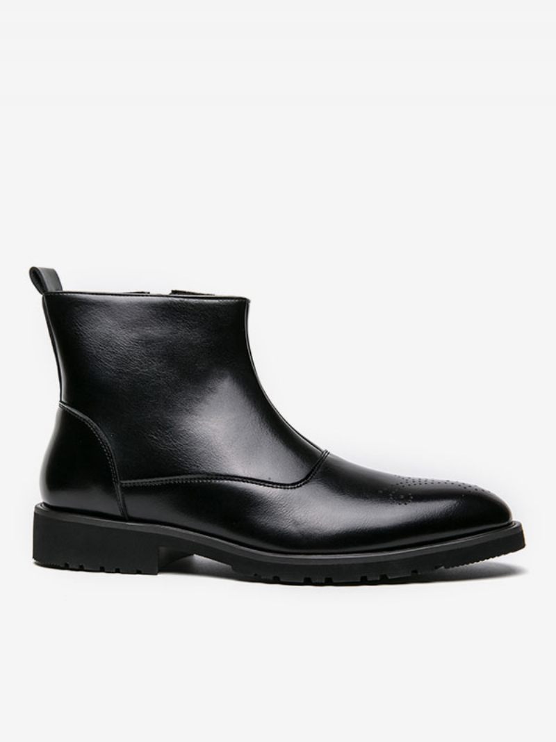 Bottes Pour Hommes Bottines Chelsea Cuir Pu Bout Rond - Noir