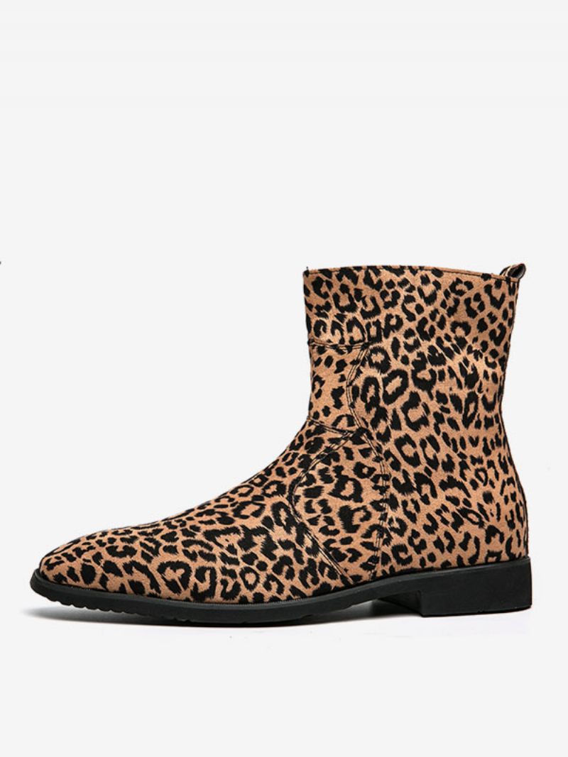 Bottes Pour Hommes Bottines Chelsea Cuir Pu Bout Rond - Léopard