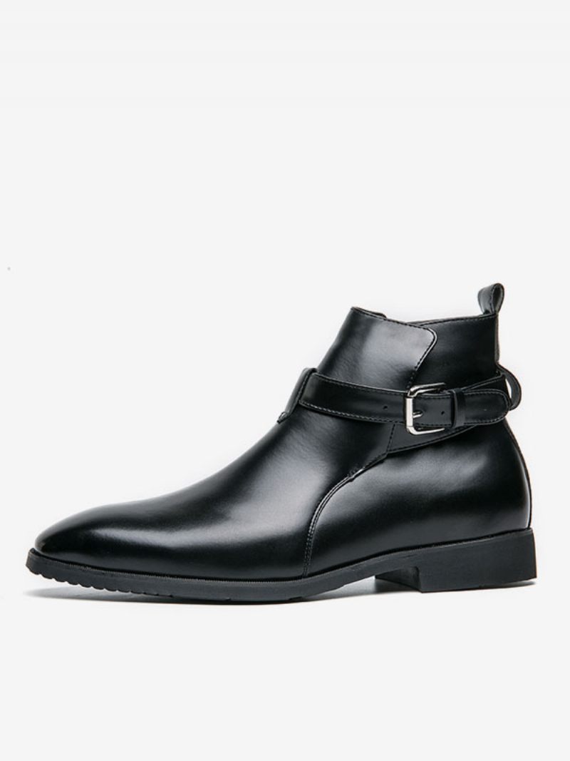 Bottes Pour Hommes Bottines Chelsea Cuir Pu Bout Rond - Noir