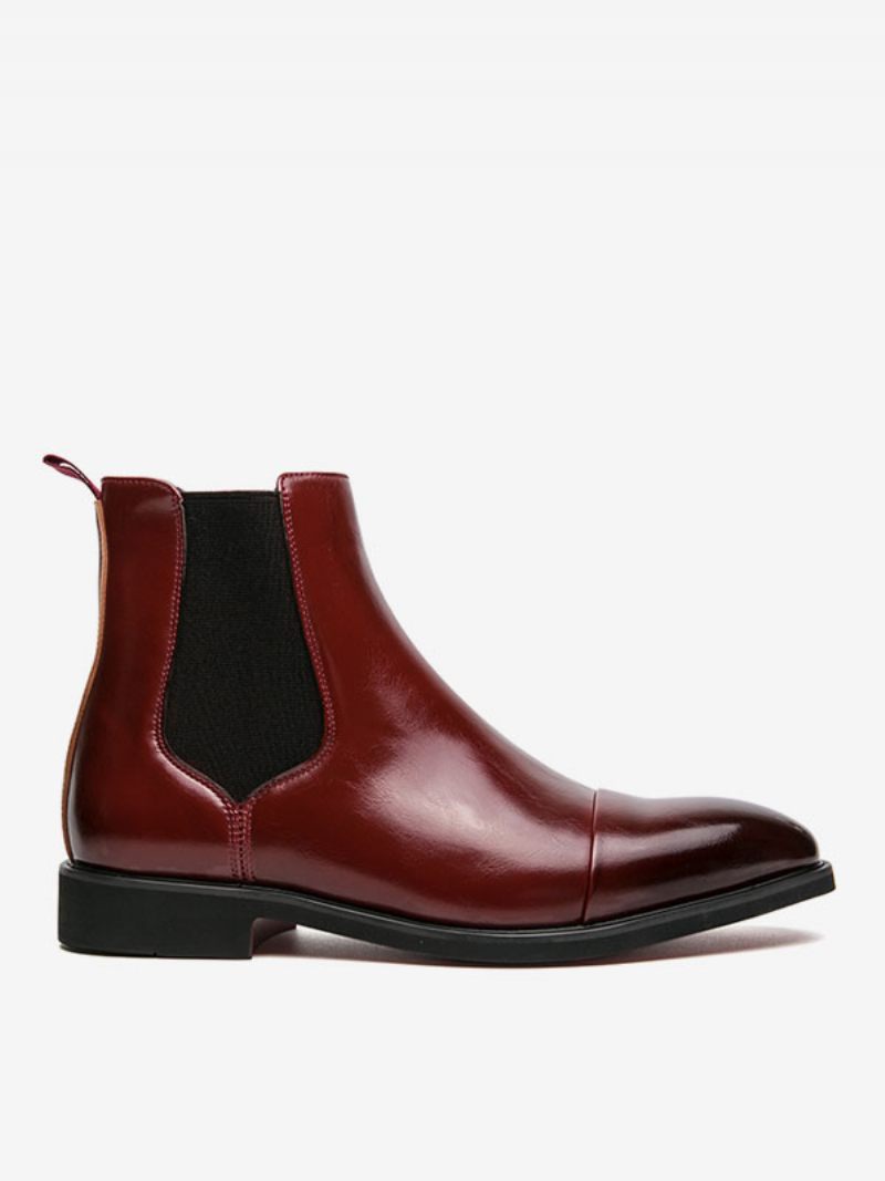 Bottes Pour Hommes Bottines Chelsea Cuir Pu Bout Rond - Rouge