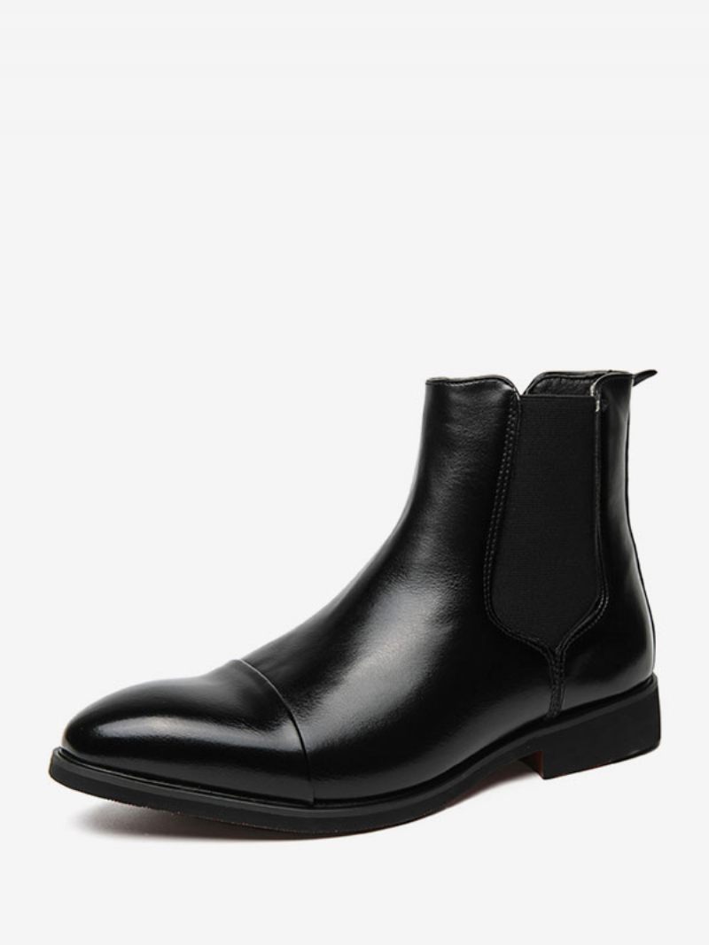 Bottes Pour Hommes Bottines Chelsea Cuir Pu Bout Rond - Noir