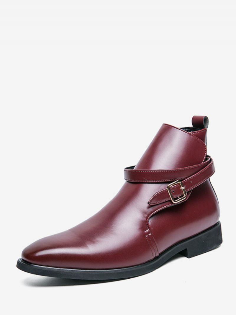 Bottes Pour Hommes Bottines Chelsea Cuir Pu Bout Rond - Rouge