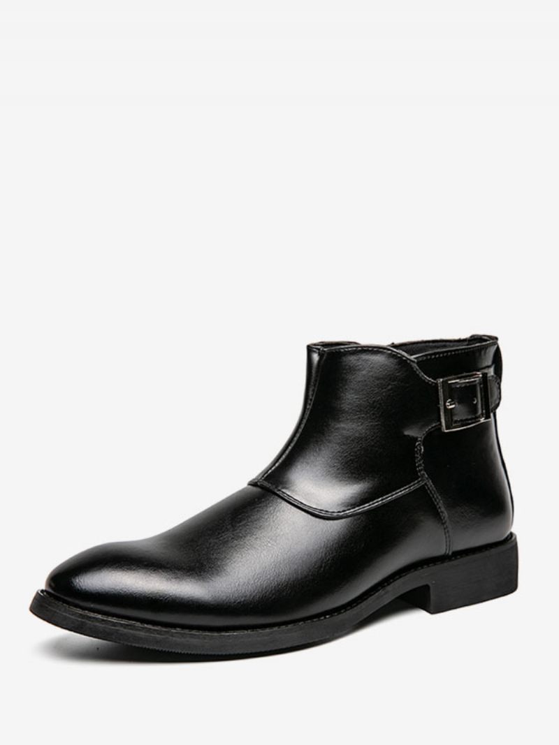 Bottes Pour Hommes Bottines Chelsea Cuir Pu Bout Rond - Noir