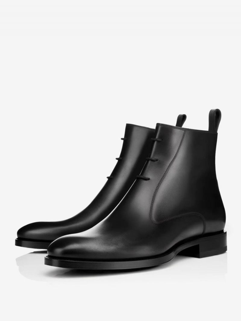 Bottes Pour Hommes Bottines Chelsea Cuir Pu Noir À Bout Pointu Lacets Exclusives Milanoo