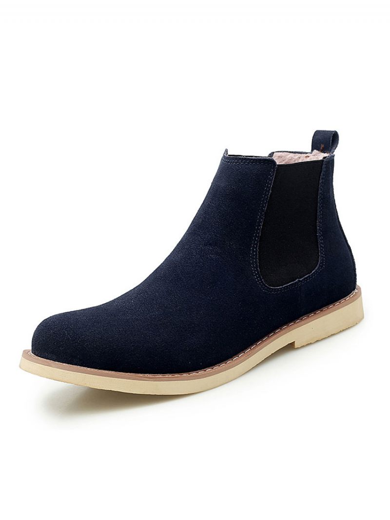 Bottes Pour Hommes Bottines Chelsea Cuir Suédé Bleu Bout Rond