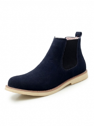 Bottes Pour Hommes Bottines Chelsea Cuir Suédé Bleu Bout Rond