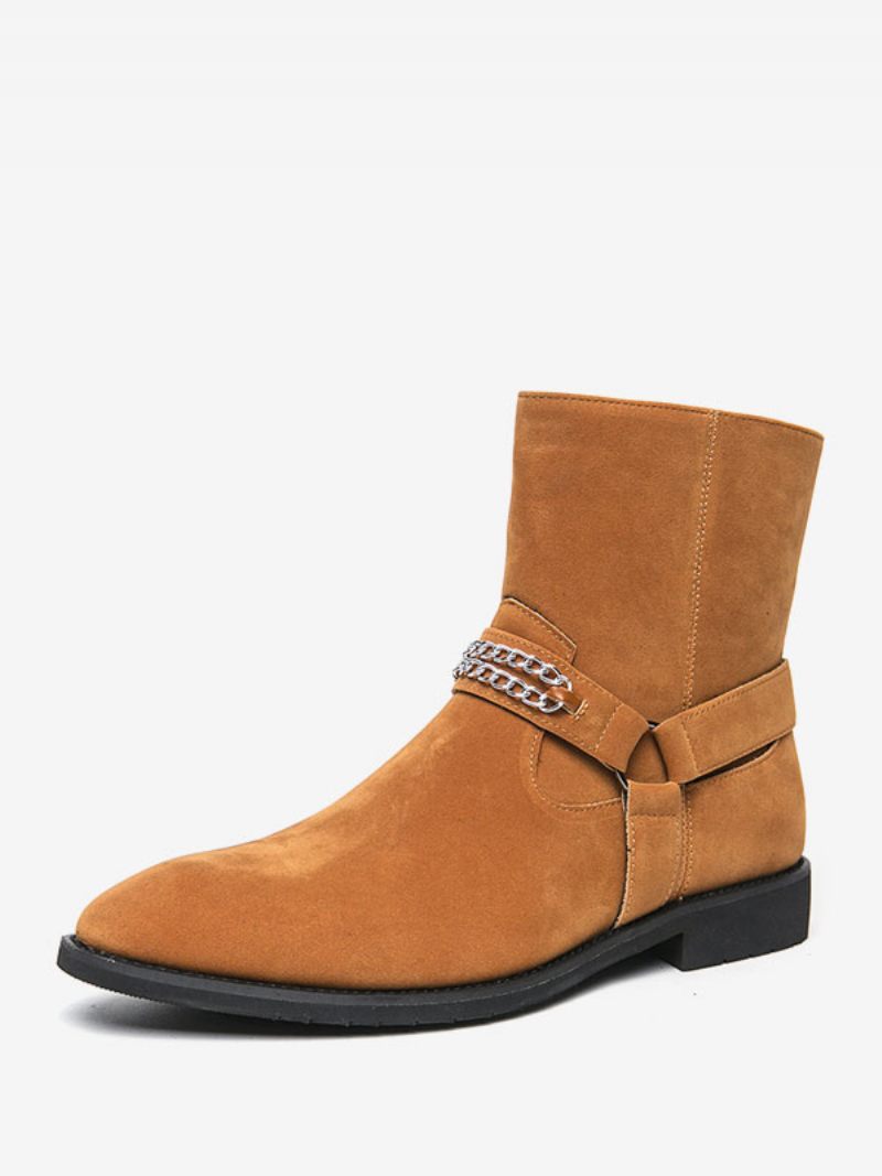 Bottes Pour Hommes Bottines Chelsea Cuir Suédé Bout Rond