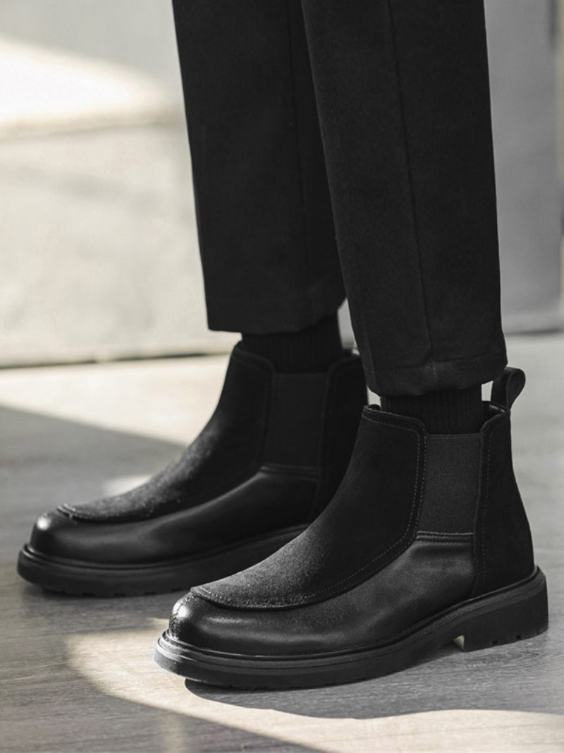 Bottes Pour Hommes Bottines Chelsea Cuir Suédé Noir Bout Fermé