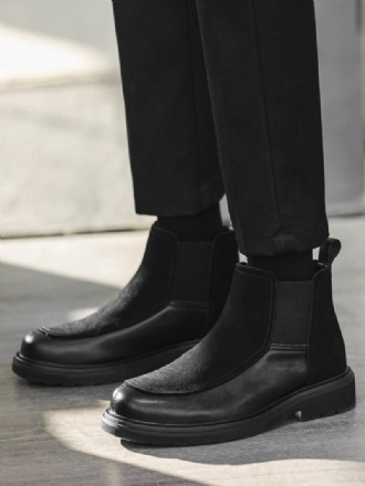 Bottes Pour Hommes Bottines Chelsea Cuir Suédé Noir Bout Fermé