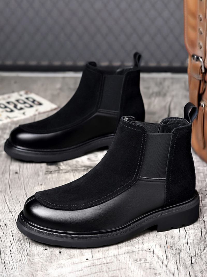 Bottes Pour Hommes Bottines Chelsea Cuir Suédé Noir Bout Fermé - Noir