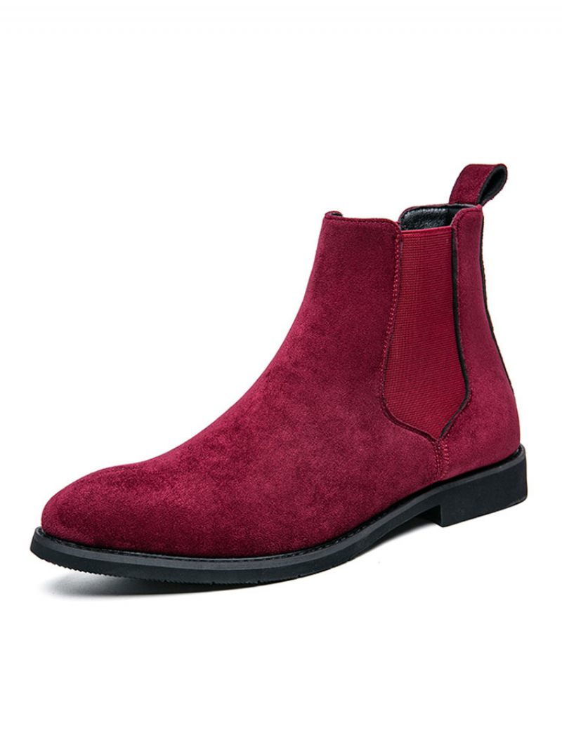 Bottes Pour Hommes Bottines Chelsea Cuir Suédé Noir Bout Rond