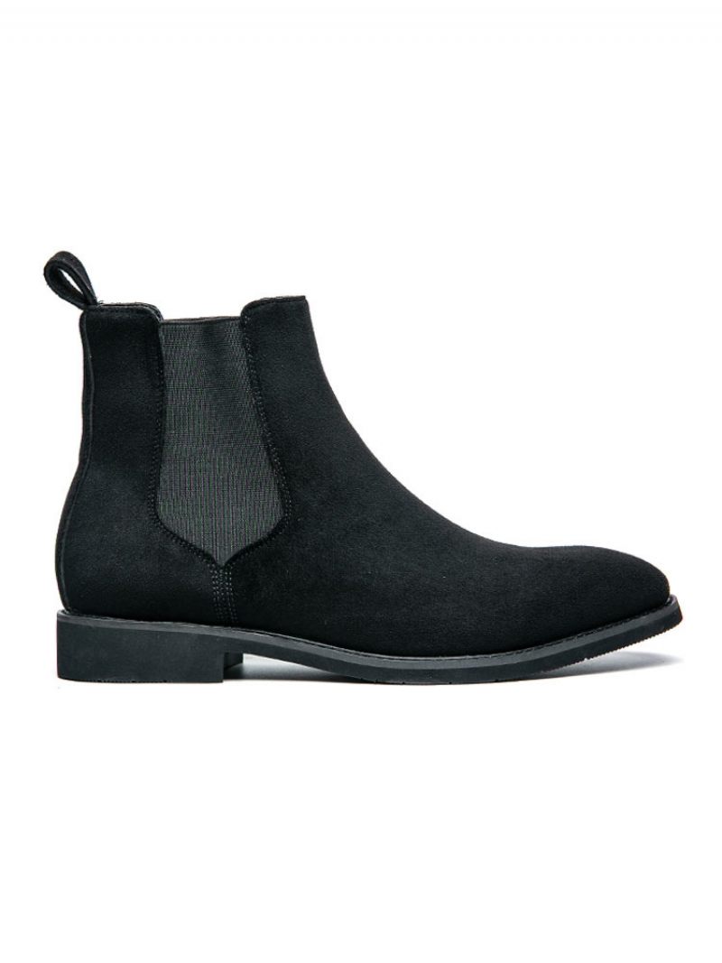 Bottes Pour Hommes Bottines Chelsea Cuir Suédé Noir Bout Rond - Noir