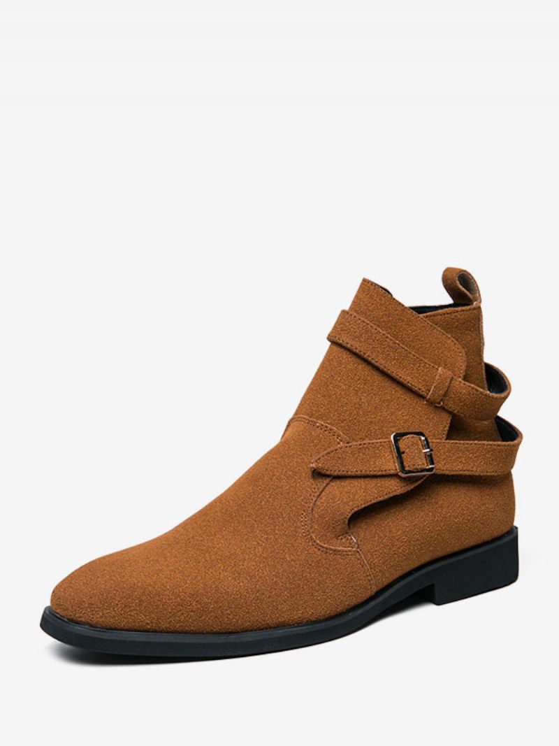 Bottes Pour Hommes Bottines Chelsea Jodhpur Cuir Suédé Vert Monk Strap - Café Marron