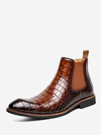 Bottes Pour Hommes Chelsea Café Marron Pu Cuir Bout Pointu