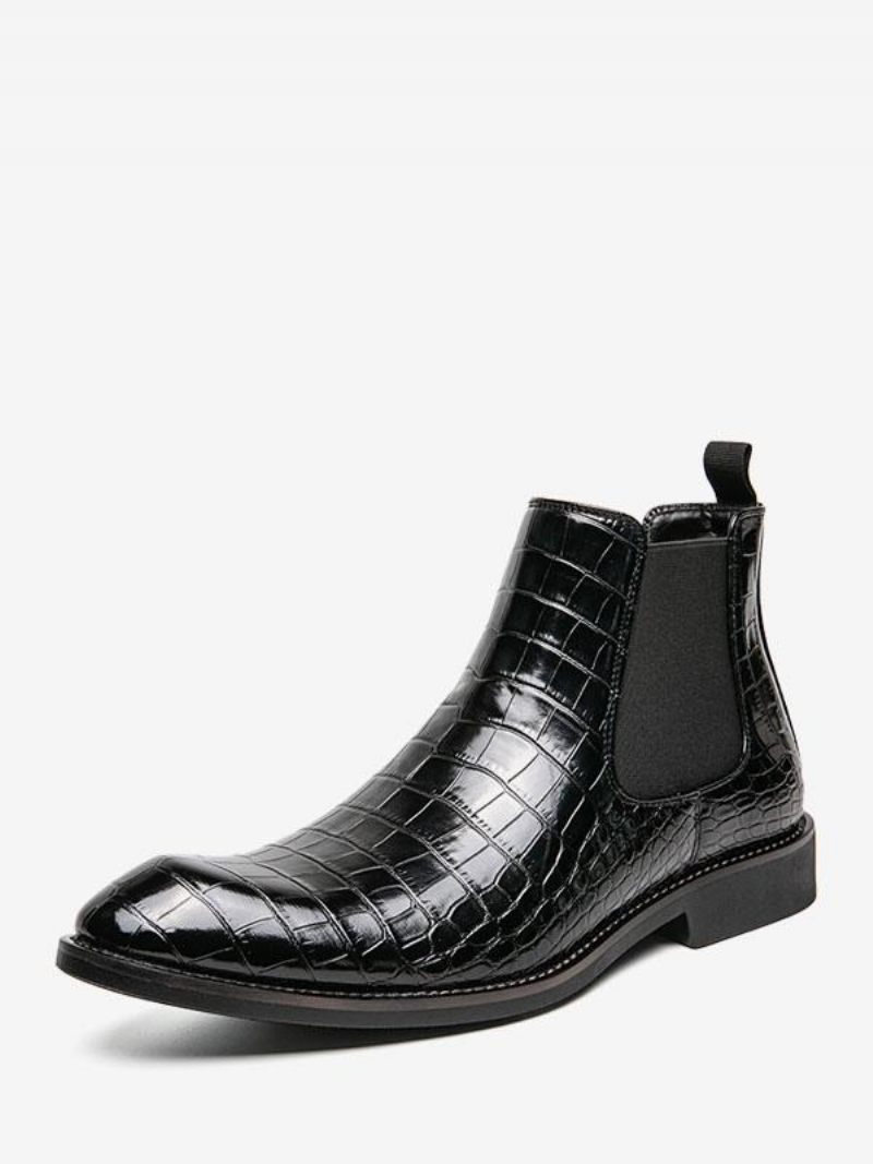 Bottes Pour Hommes Chelsea Café Marron Pu Cuir Bout Pointu - Noir