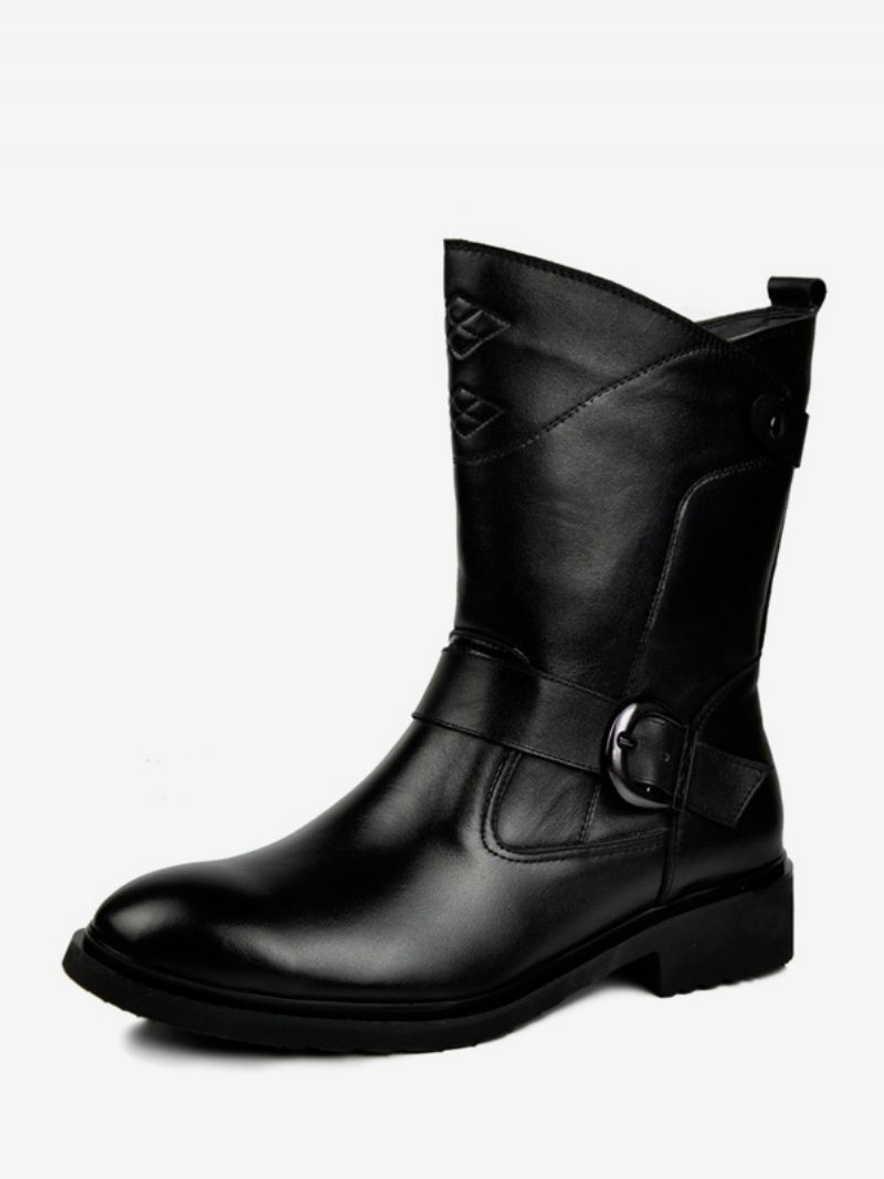 Bottes Pour Hommes Chelsea Courtes À Bout Rond Cuir Vache Noir