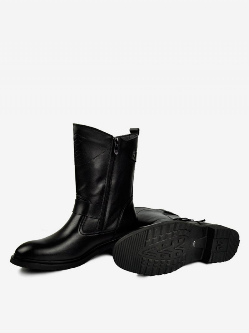 Bottes Pour Hommes Chelsea Courtes À Bout Rond Cuir Vache Noir - Noir