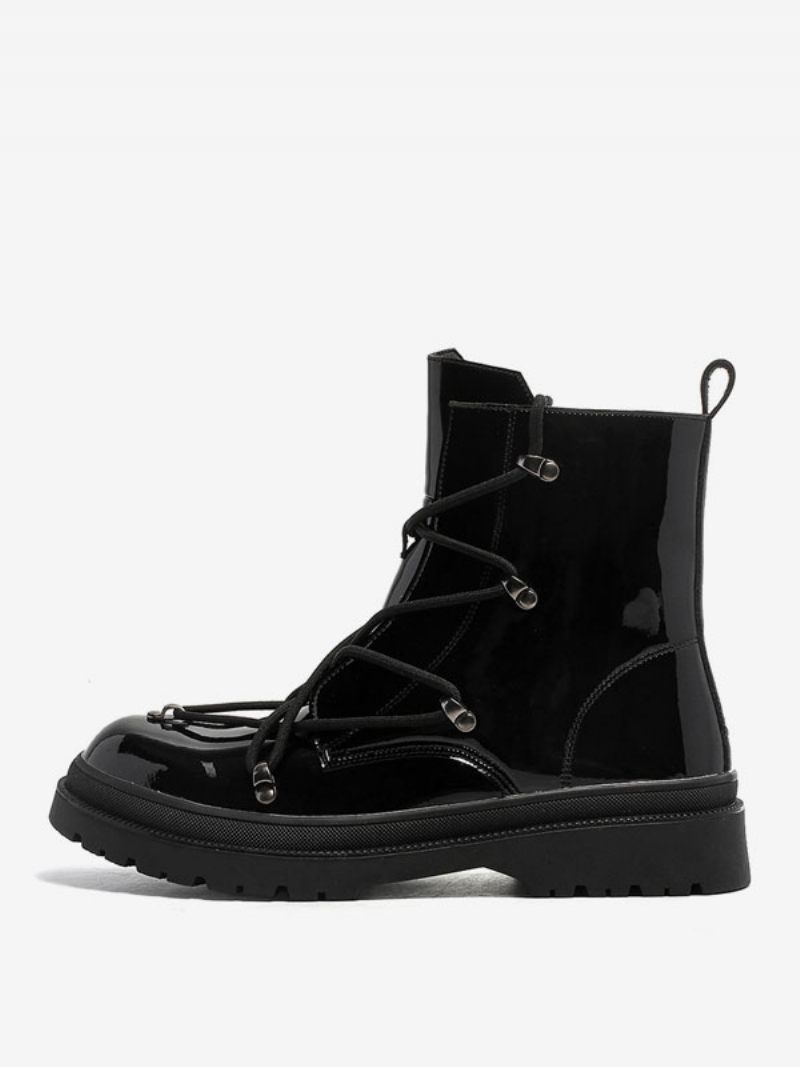 Bottes Pour Hommes Chukka Pu Cuir Bout Rond Chaînes Peom Fête - Noir