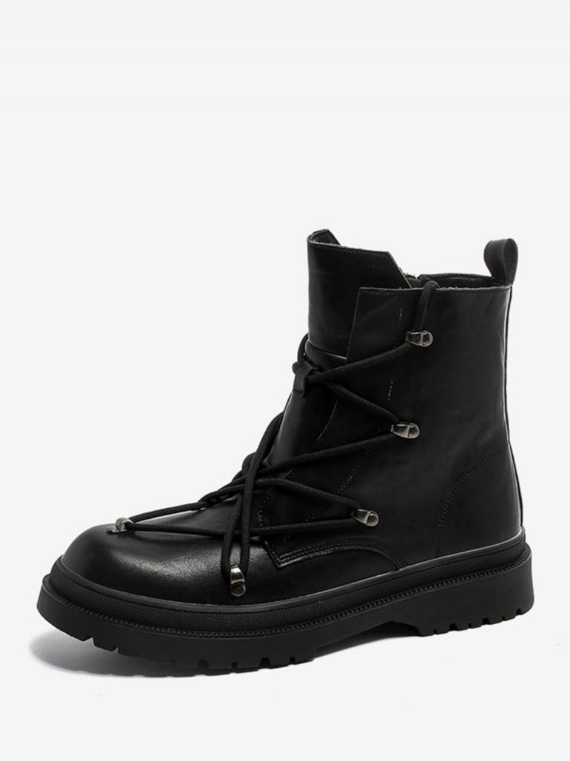 Bottes Pour Hommes Chukka Pu Cuir Bout Rond Chaînes Peom Fête - Pu Noir