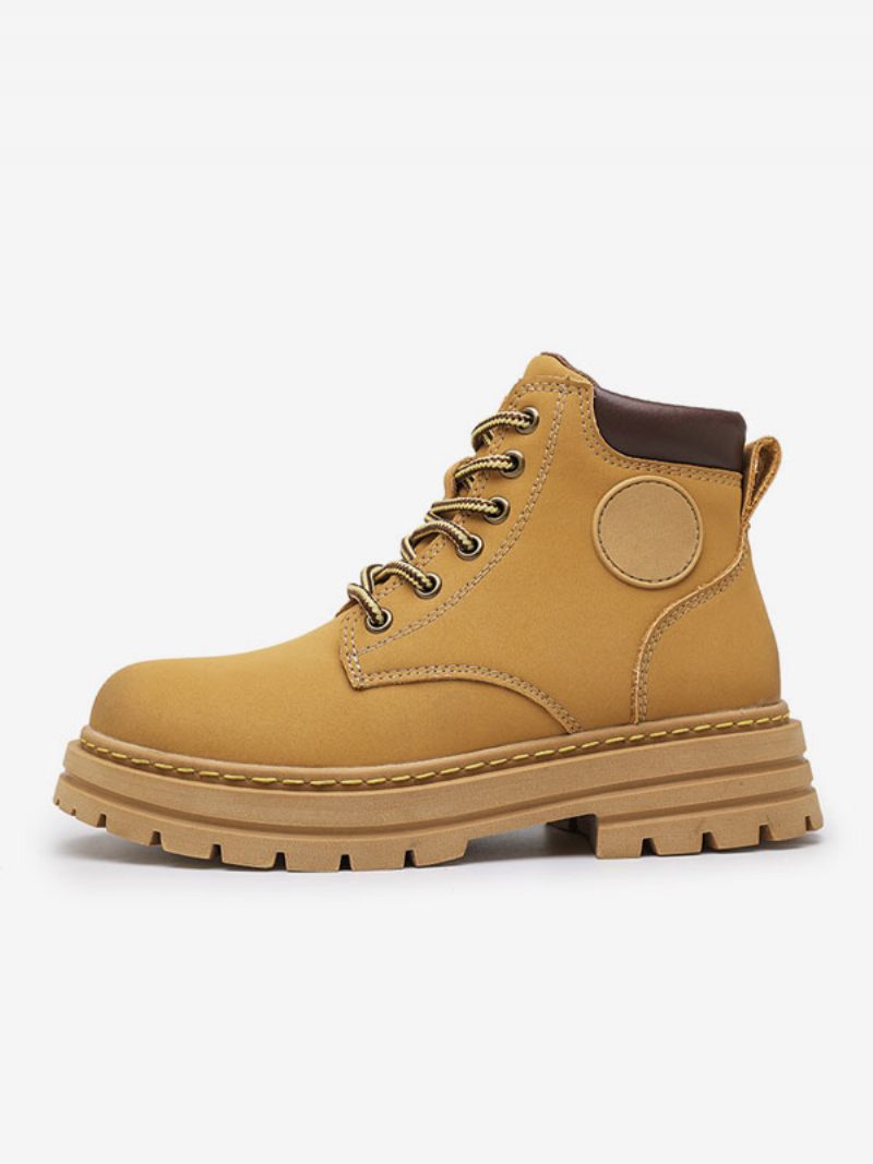 Bottes Pour Hommes Combat Bottines À Lacets Cuir Pu Bout Rond - Jaune