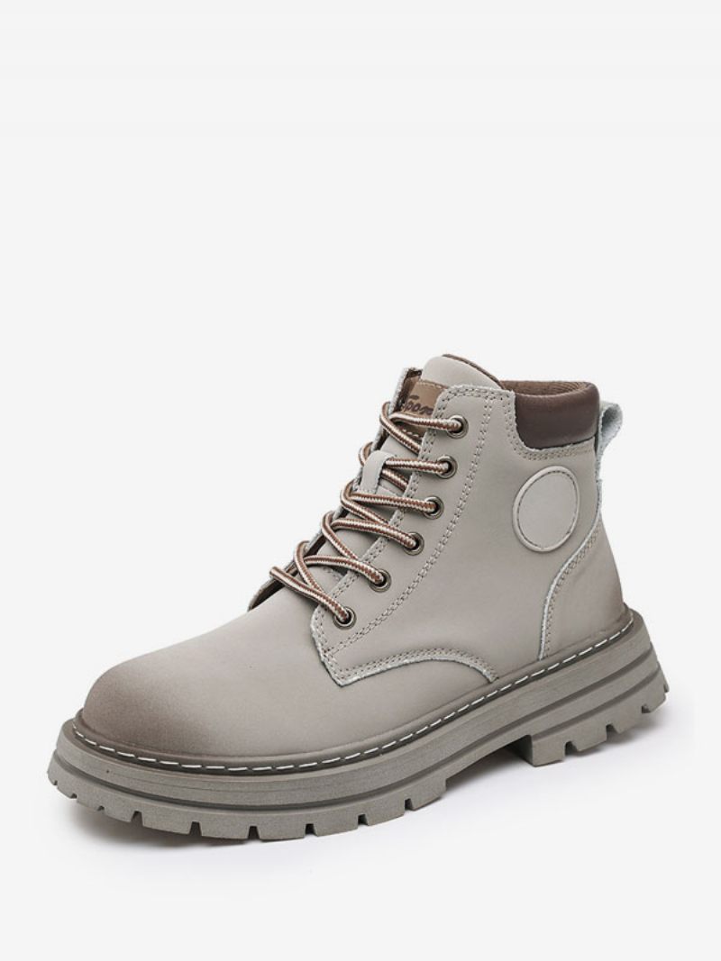 Bottes Pour Hommes Combat Bottines À Lacets Cuir Pu Bout Rond - Gris