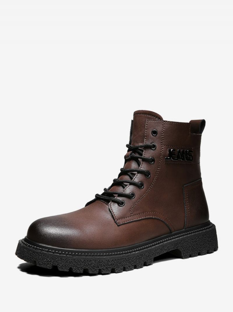 Bottes Pour Hommes Combat Bottines À Lacets Cuir Pu Bout Rond